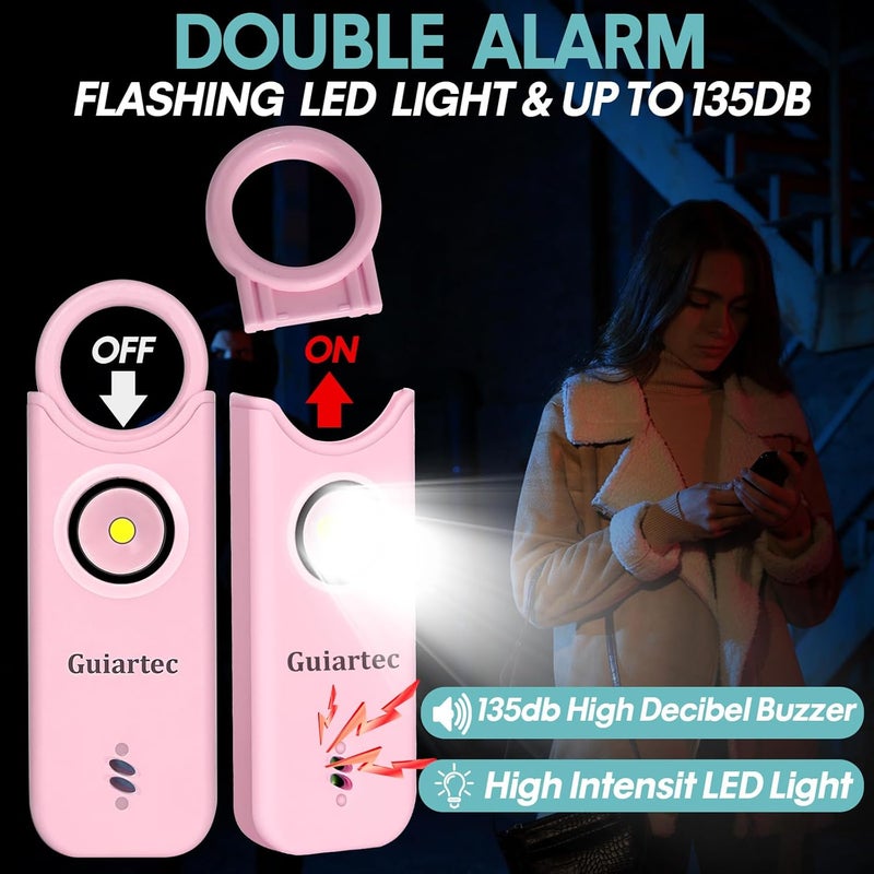 Guiartec Rechargeable Personal Safety Alarm for Women, 135 dB Loud Self Defense Keychain Siren with LED Strobe Light, Personal Emergency Security Safe Devices Key Chain Alarms for Women Kids Elderly (Pink) - Image 2